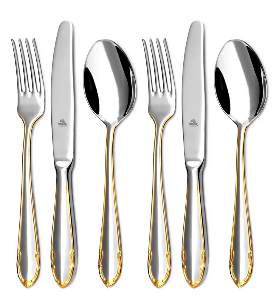 Gold-plated model CLASSIC PRESTIGE - 6-piece cutlery set for appetizer/dessert.