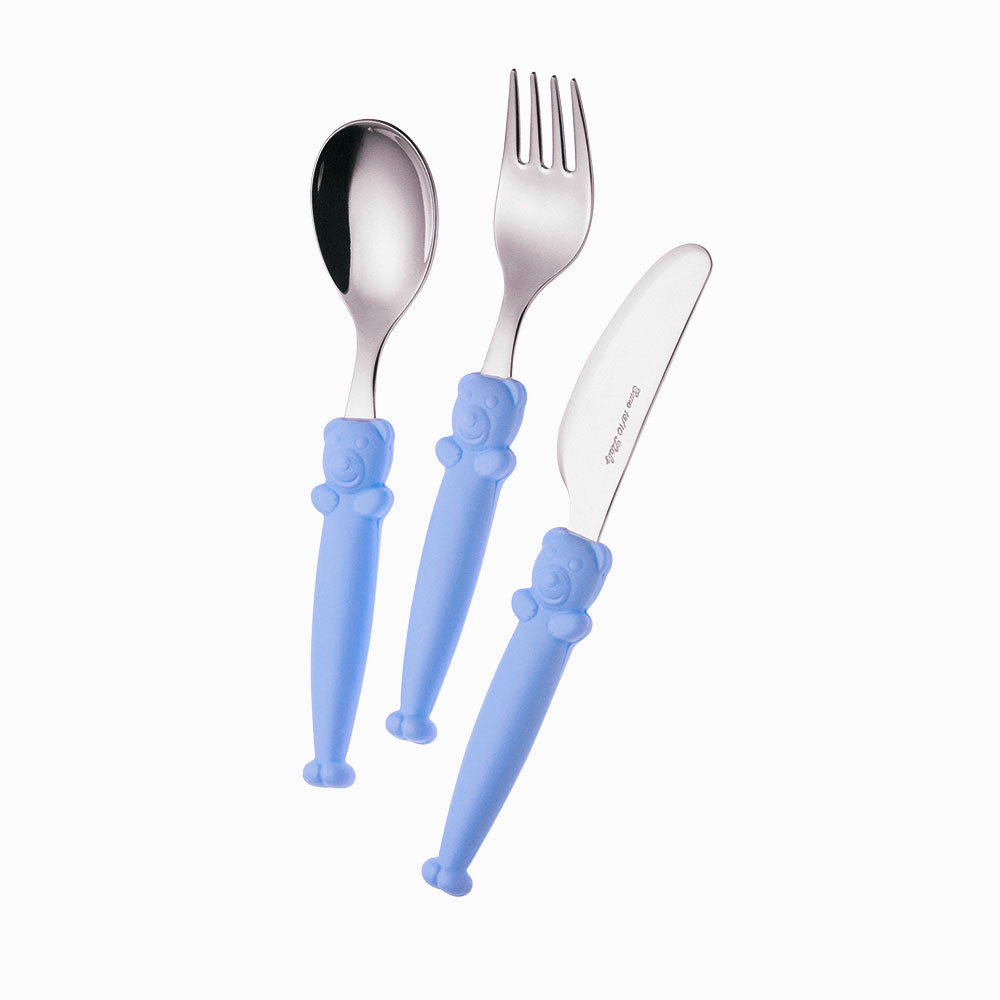 Model PAPPALLEGRA BLUE - 3-piece set of children's cutlery.
