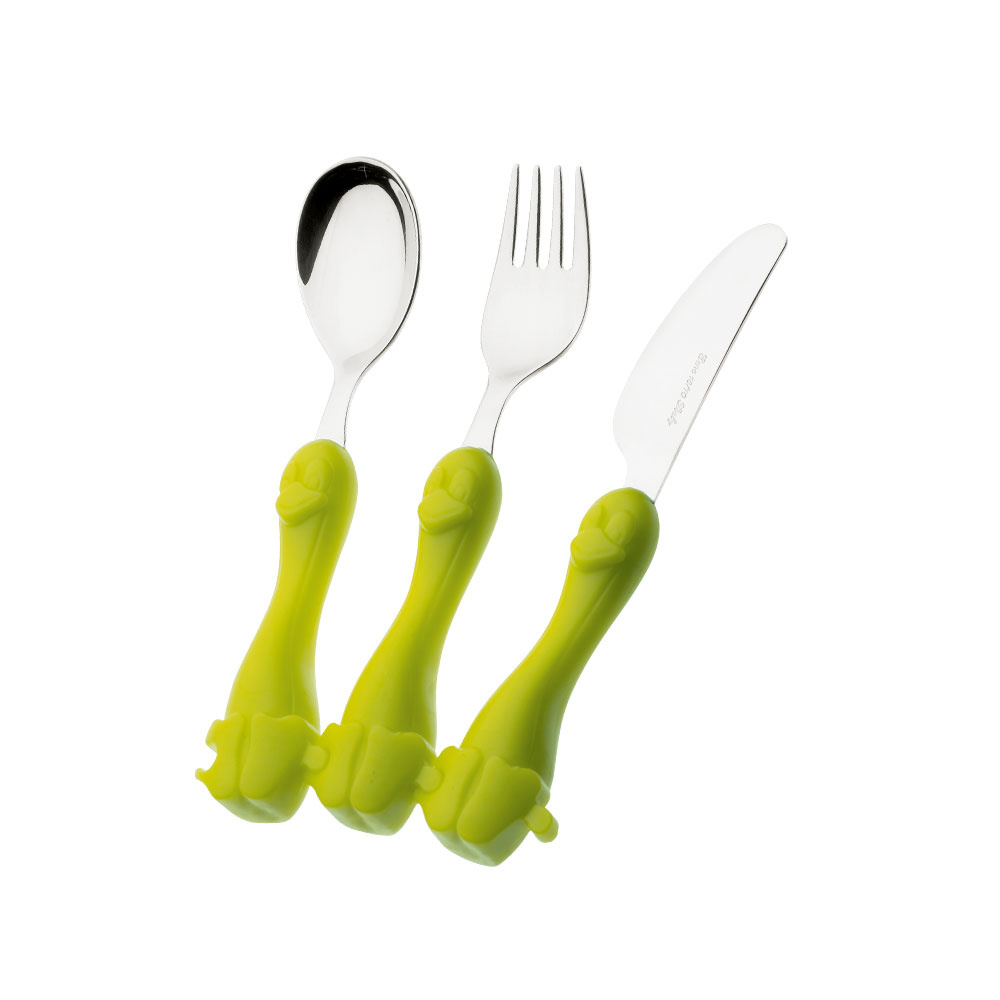 Model PINGO GREEN - 3-piece set of children's cutlery.