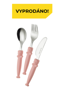 Model PAPPALLEGRA RŮŽOVÝ - 3 dílná sada dětského příboru.	